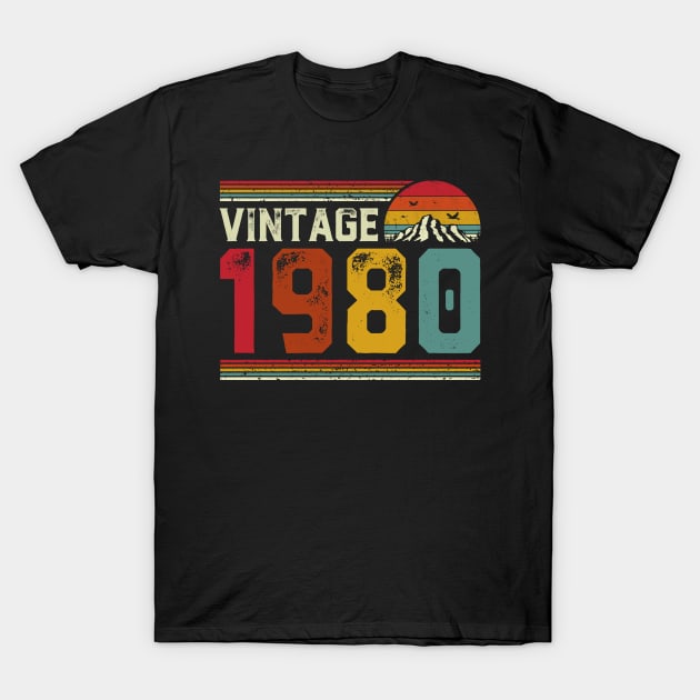 Vintage 1980 Birthday Gift Retro Style T-Shirt by Foatui